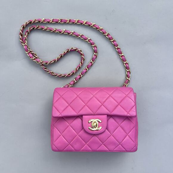 Chanel Small Square Classic Flap Pink Lambskin Leather 24k Gold Plates Hardware - Picture 1 of 16